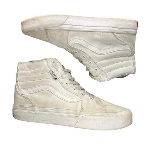 Vans Sk8-Hi Canvas Shoe True White - Youth Size 3.0 - Picture 3 of 10